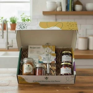 Enthusiast Flavor Root Box culinary subscription box with curated ingredients and kitchen tool